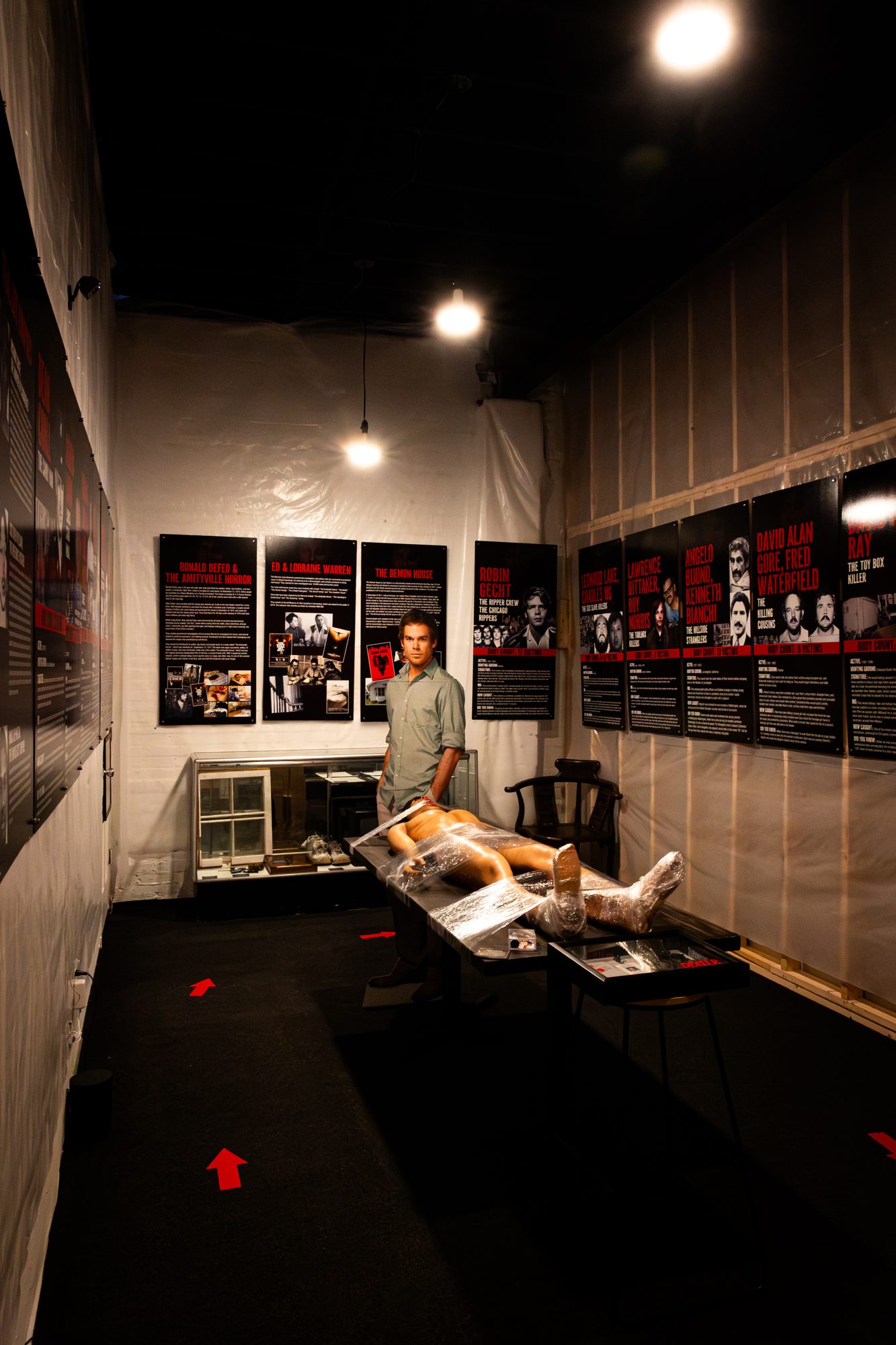 The museum gallery and display cases