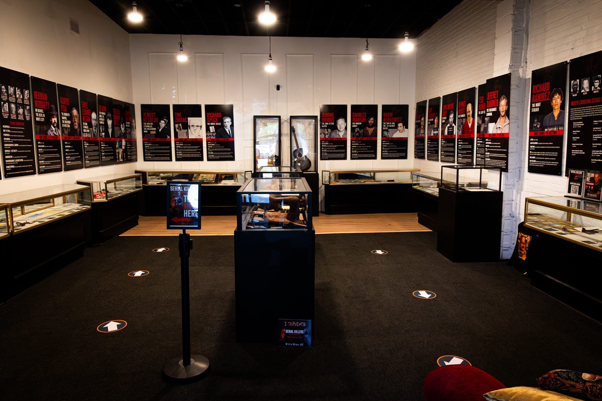 Inside the main exhibit hall at Serial Killers: The Experience
